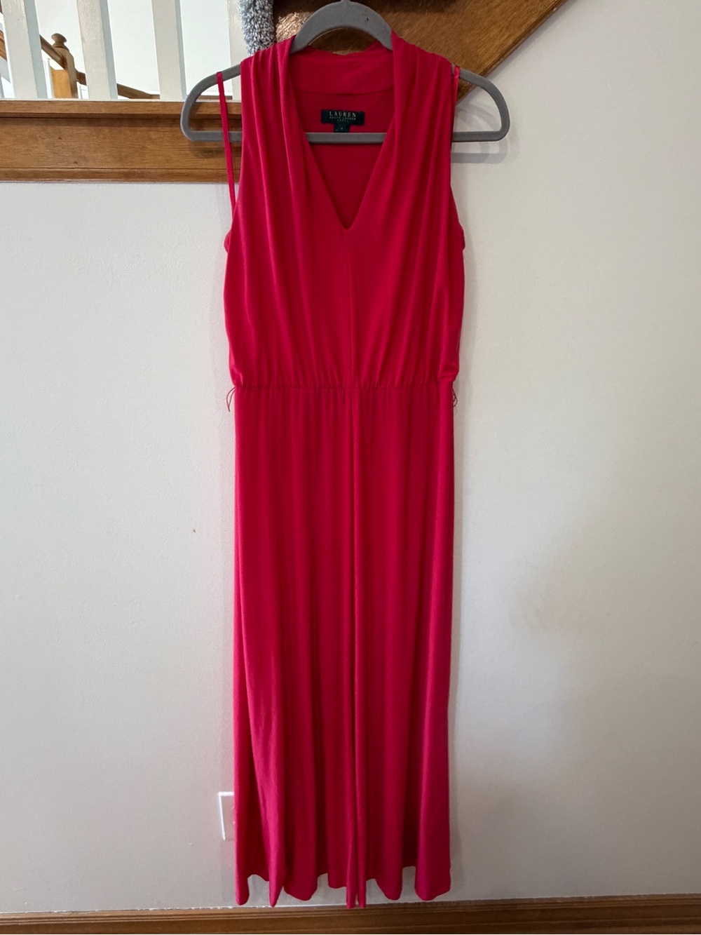 Lauren Ralph Lauren Hot Pink Sleeveless Deep V Neckline Maxi Dress - Size 4